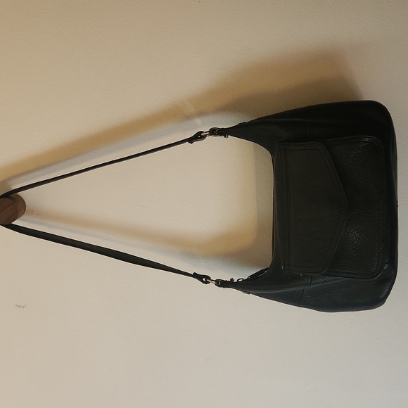 VINTAGE FOSSIL BLACK PEBBLED LEATHER SHOULDER BAG WITH FRONT POCKET - Picture 2 of 13